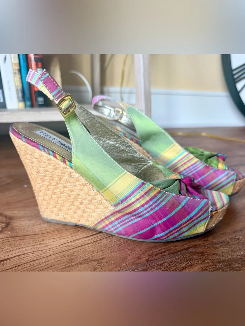 Steve Madden Madras print wedge sandals size 7 1/2